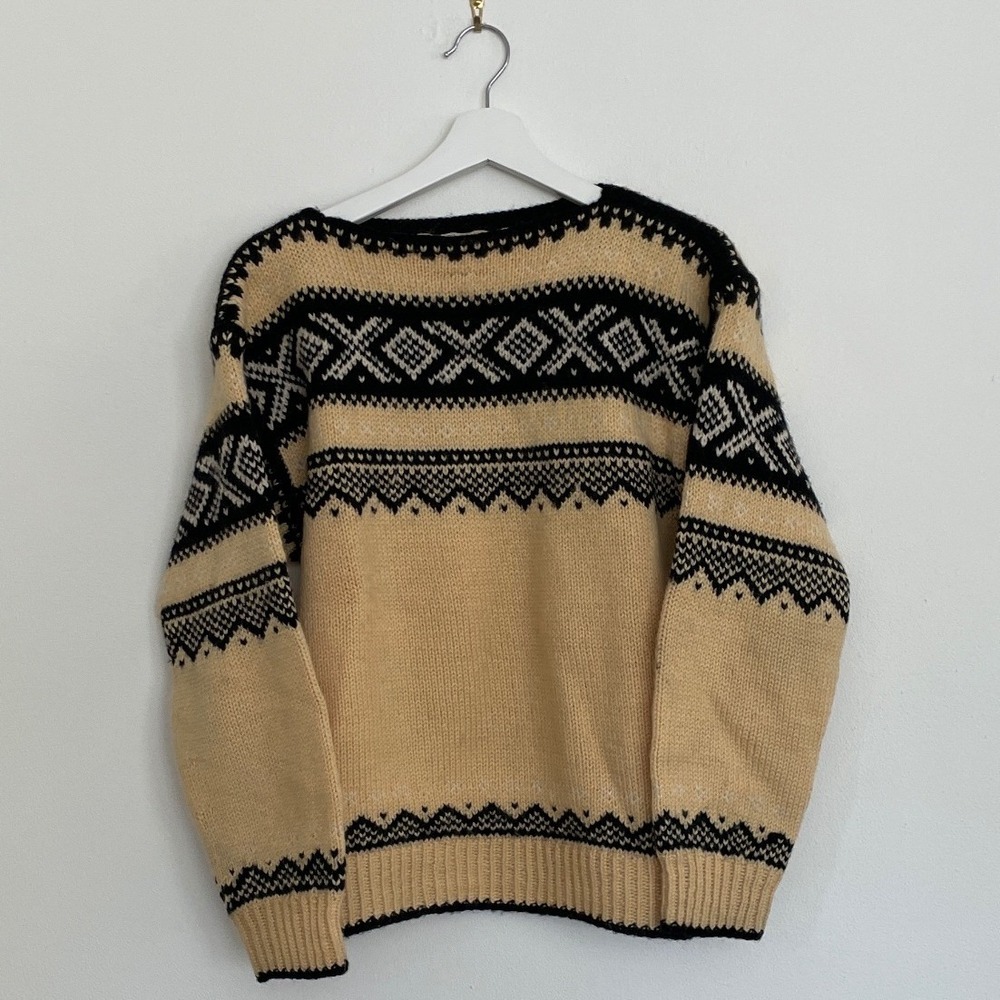 Marius Sportsmodes Oslo Norway Wool Sweater Vintage Fair Isle Cream Handmade